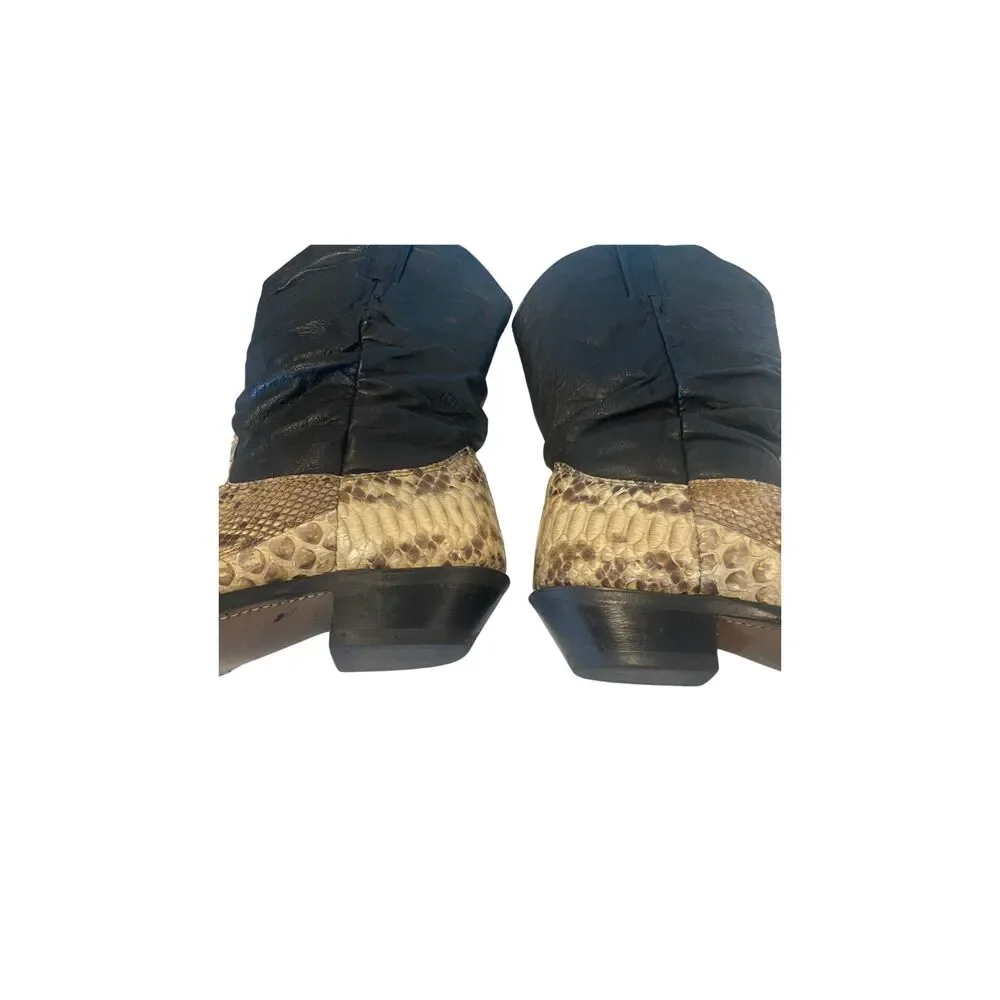Vintage 1990s Exotic Loredo Snakeskin & Black Leather Cowboy Boots – Size 8D